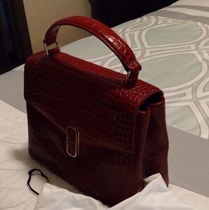 Elegant Red Crocodile-Embossed Handbag dimensions 10.5 W x 8.5 H x 4.5 D
